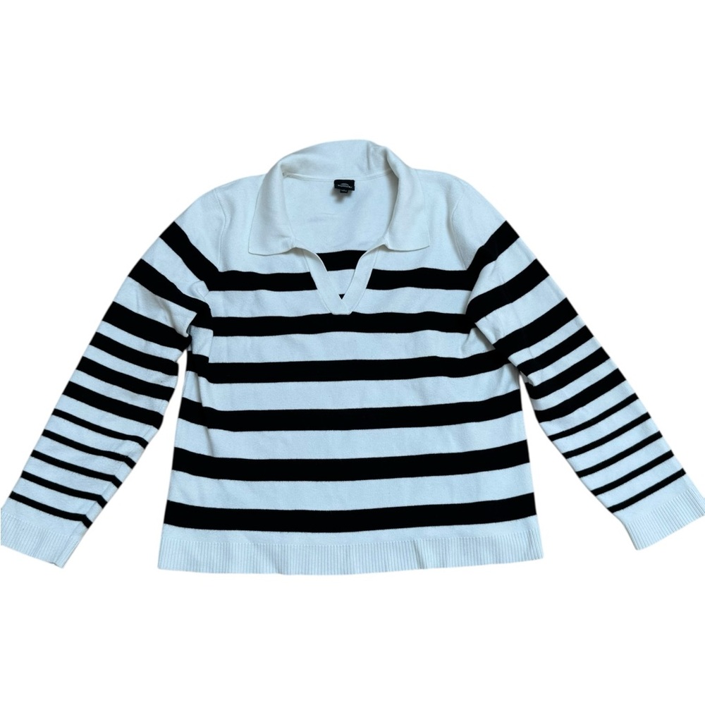Bobeau Black and White Striped Top